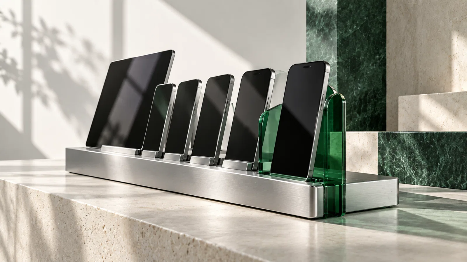 Parc de téléphones et tablettes illustrant la gestion des appareils mobiles