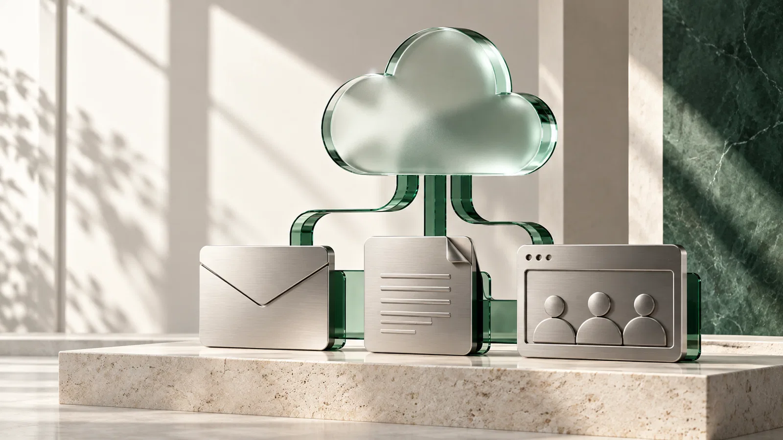 Composition de documents, courriel et nuage illustrant la collaboration infonuagique